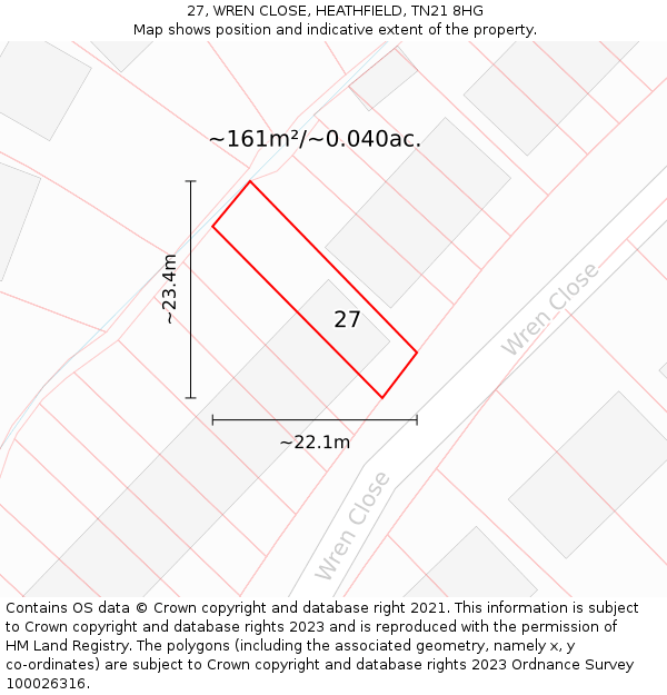 27, WREN CLOSE, HEATHFIELD, TN21 8HG: Plot and title map