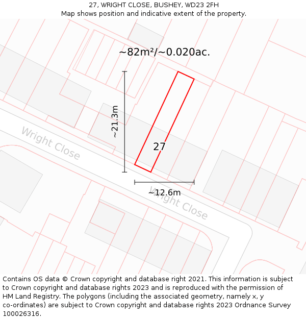 27, WRIGHT CLOSE, BUSHEY, WD23 2FH: Plot and title map