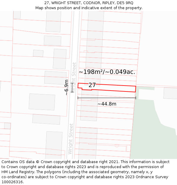 27, WRIGHT STREET, CODNOR, RIPLEY, DE5 9RQ: Plot and title map