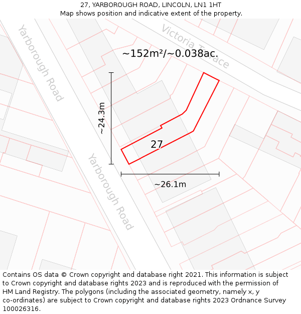 27, YARBOROUGH ROAD, LINCOLN, LN1 1HT: Plot and title map
