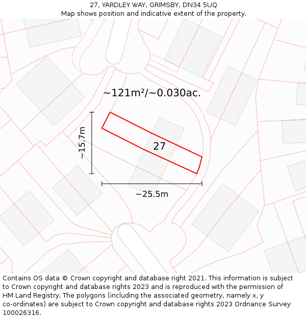27, YARDLEY WAY, GRIMSBY, DN34 5UQ: Plot and title map