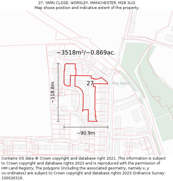 27, YARN CLOSE, WORSLEY, MANCHESTER, M28 3UG: Plot and title map