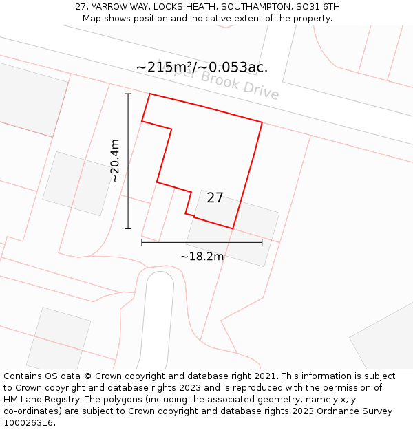 27, YARROW WAY, LOCKS HEATH, SOUTHAMPTON, SO31 6TH: Plot and title map