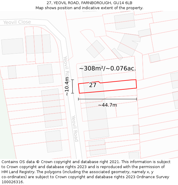27, YEOVIL ROAD, FARNBOROUGH, GU14 6LB: Plot and title map
