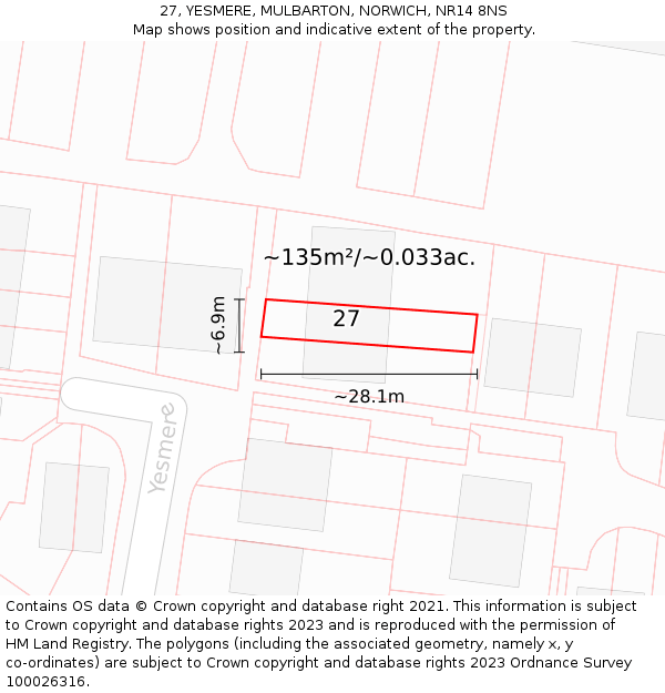 27, YESMERE, MULBARTON, NORWICH, NR14 8NS: Plot and title map