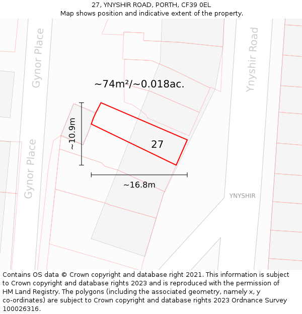 27, YNYSHIR ROAD, PORTH, CF39 0EL: Plot and title map