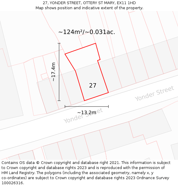 27, YONDER STREET, OTTERY ST MARY, EX11 1HD: Plot and title map