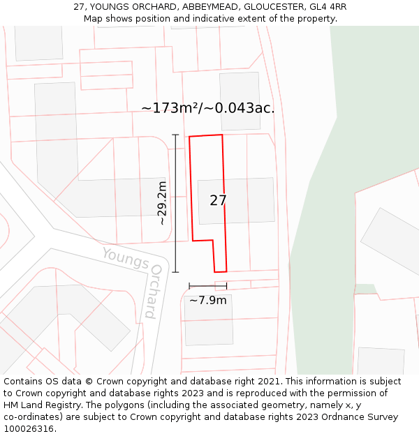 27, YOUNGS ORCHARD, ABBEYMEAD, GLOUCESTER, GL4 4RR: Plot and title map