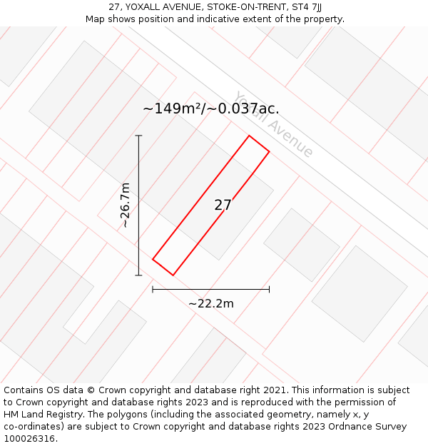 27, YOXALL AVENUE, STOKE-ON-TRENT, ST4 7JJ: Plot and title map