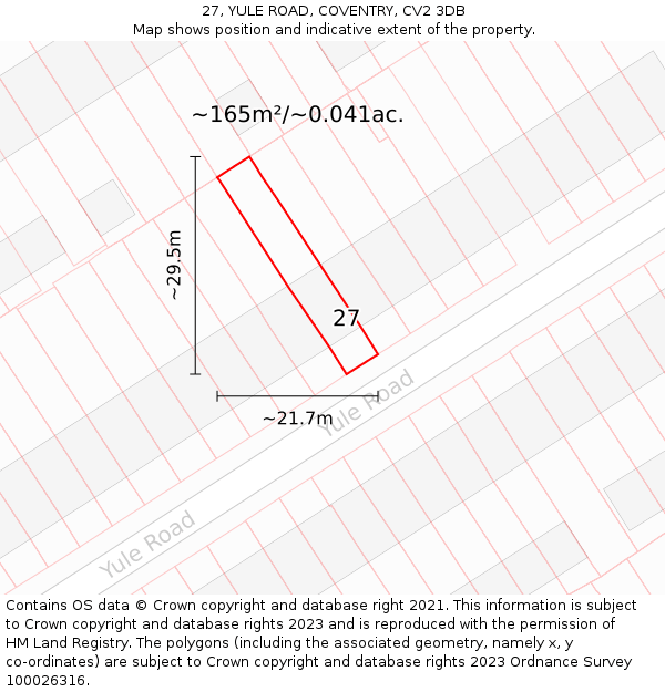 27, YULE ROAD, COVENTRY, CV2 3DB: Plot and title map