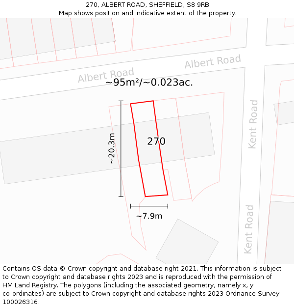 270, ALBERT ROAD, SHEFFIELD, S8 9RB: Plot and title map
