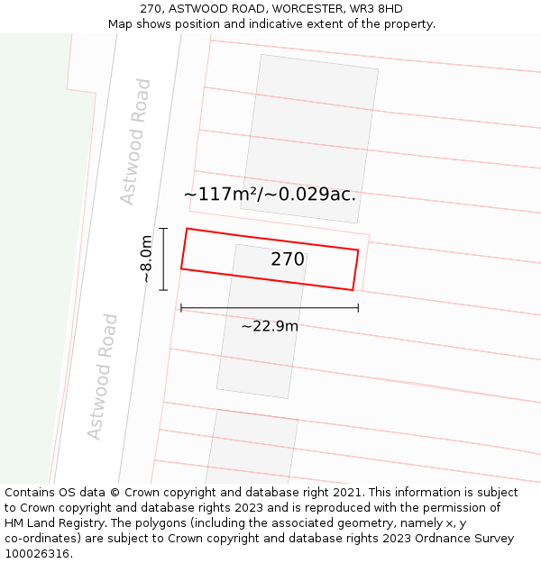 270, ASTWOOD ROAD, WORCESTER, WR3 8HD: Plot and title map