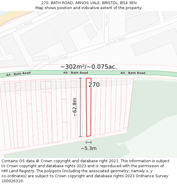 270, BATH ROAD, ARNOS VALE, BRISTOL, BS4 3EN: Plot and title map