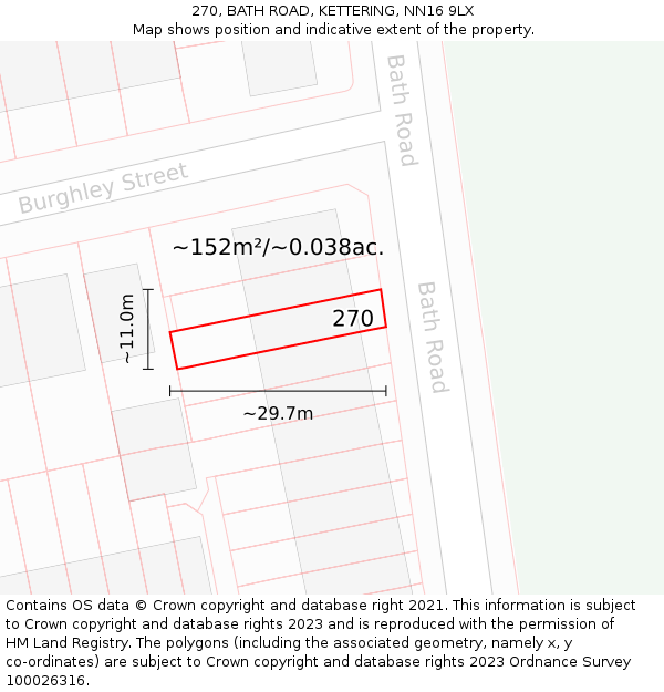 270, BATH ROAD, KETTERING, NN16 9LX: Plot and title map