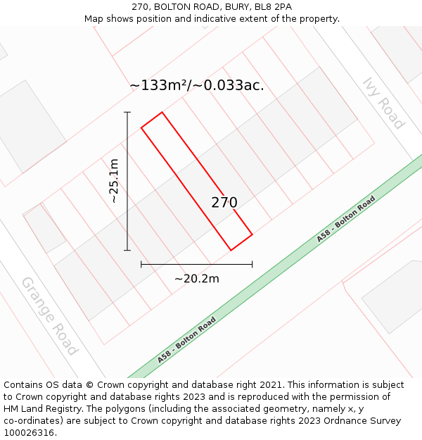 270, BOLTON ROAD, BURY, BL8 2PA: Plot and title map