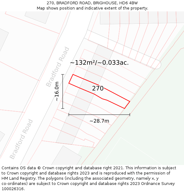 270, BRADFORD ROAD, BRIGHOUSE, HD6 4BW: Plot and title map