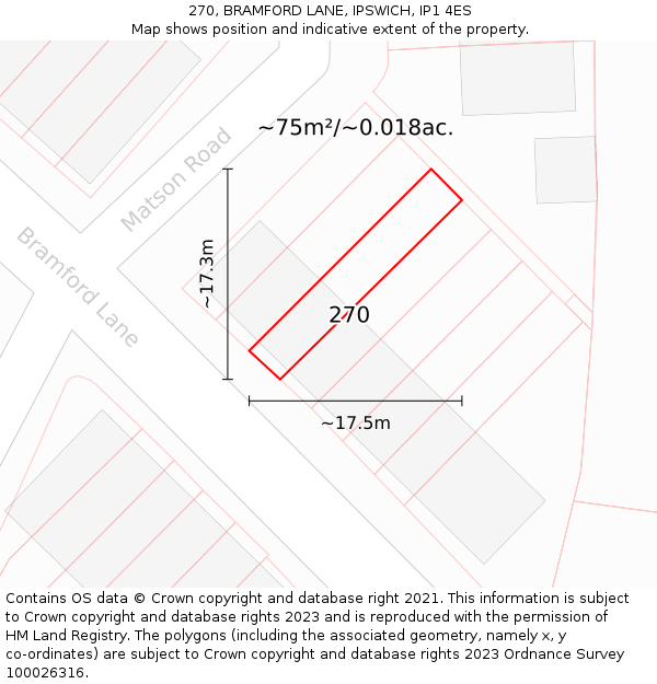 270, BRAMFORD LANE, IPSWICH, IP1 4ES: Plot and title map