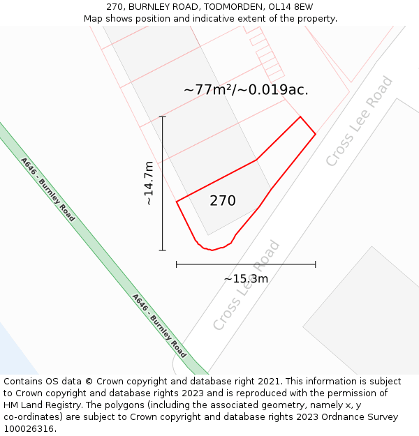 270, BURNLEY ROAD, TODMORDEN, OL14 8EW: Plot and title map