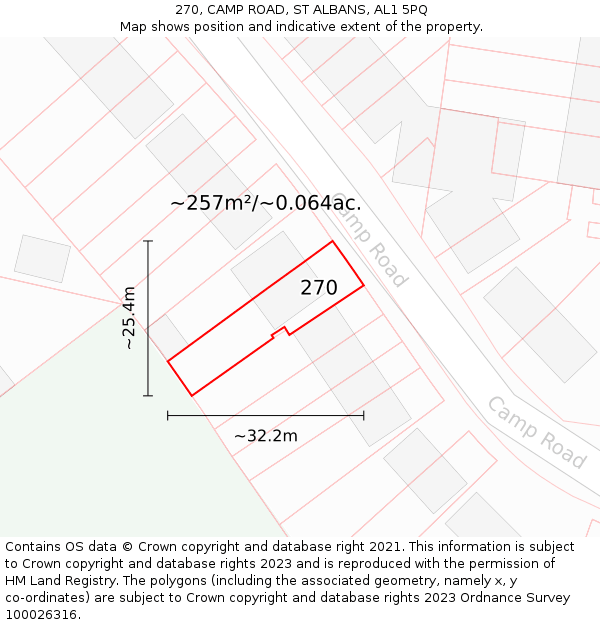 270, CAMP ROAD, ST ALBANS, AL1 5PQ: Plot and title map
