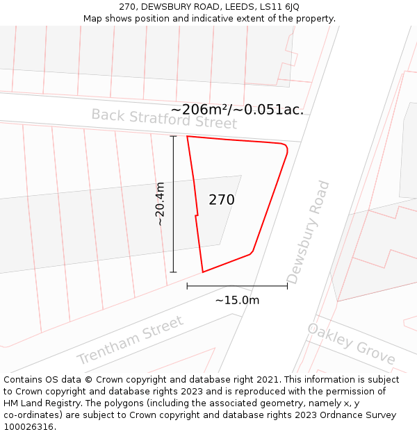 270, DEWSBURY ROAD, LEEDS, LS11 6JQ: Plot and title map