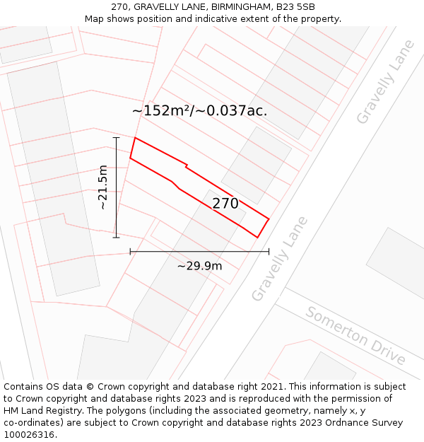 270, GRAVELLY LANE, BIRMINGHAM, B23 5SB: Plot and title map