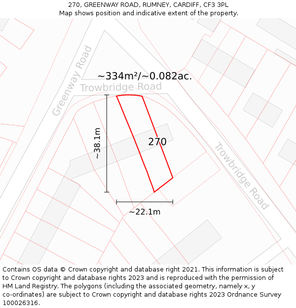 270, GREENWAY ROAD, RUMNEY, CARDIFF, CF3 3PL: Plot and title map