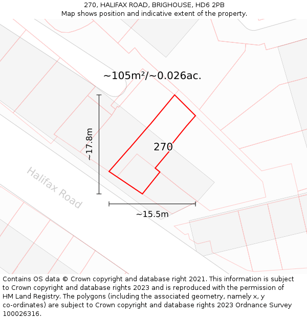 270, HALIFAX ROAD, BRIGHOUSE, HD6 2PB: Plot and title map
