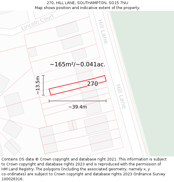 270, HILL LANE, SOUTHAMPTON, SO15 7NU: Plot and title map