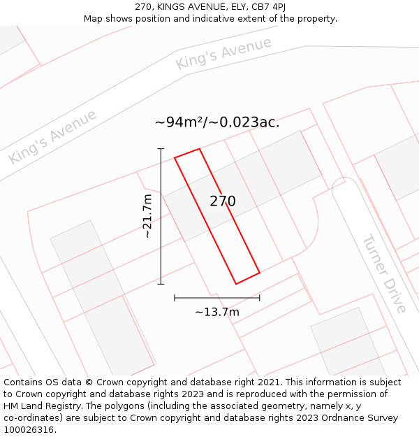 270, KINGS AVENUE, ELY, CB7 4PJ: Plot and title map