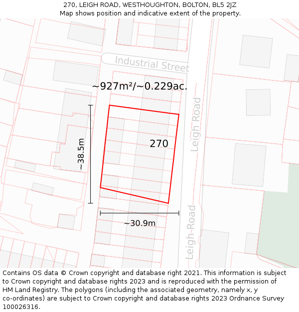270, LEIGH ROAD, WESTHOUGHTON, BOLTON, BL5 2JZ: Plot and title map