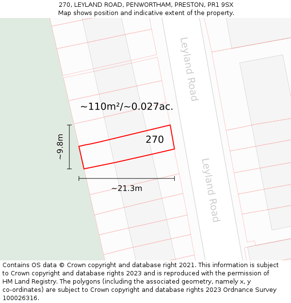 270, LEYLAND ROAD, PENWORTHAM, PRESTON, PR1 9SX: Plot and title map
