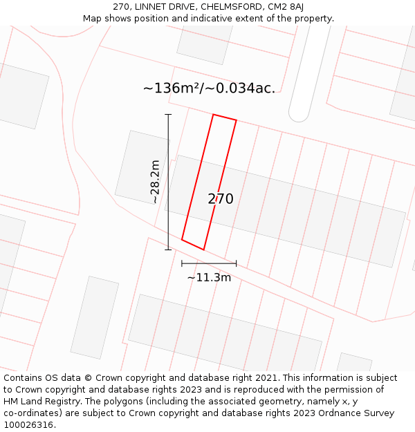 270, LINNET DRIVE, CHELMSFORD, CM2 8AJ: Plot and title map