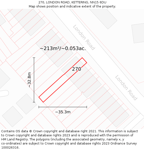 270, LONDON ROAD, KETTERING, NN15 6DU: Plot and title map