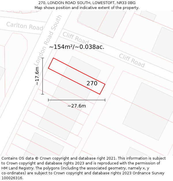 270, LONDON ROAD SOUTH, LOWESTOFT, NR33 0BG: Plot and title map