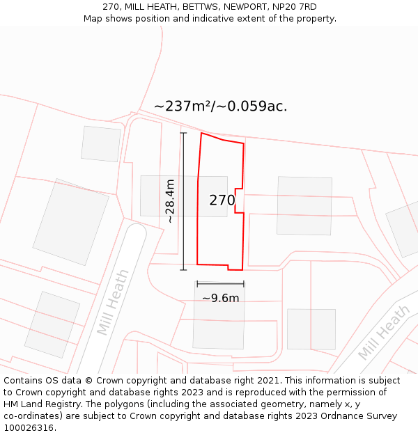 270, MILL HEATH, BETTWS, NEWPORT, NP20 7RD: Plot and title map