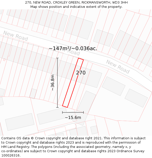 270, NEW ROAD, CROXLEY GREEN, RICKMANSWORTH, WD3 3HH: Plot and title map