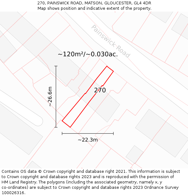 270, PAINSWICK ROAD, MATSON, GLOUCESTER, GL4 4DR: Plot and title map