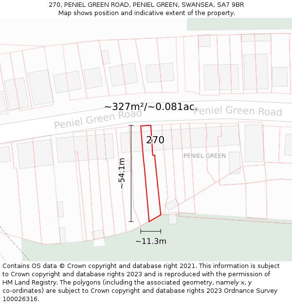 270, PENIEL GREEN ROAD, PENIEL GREEN, SWANSEA, SA7 9BR: Plot and title map