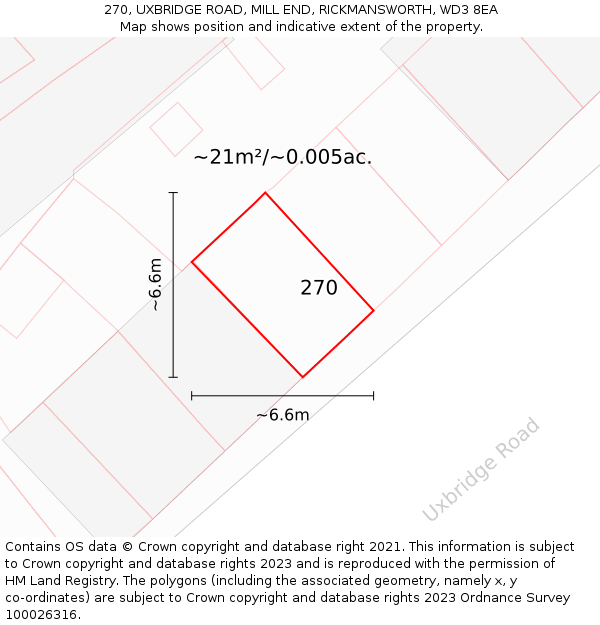 270, UXBRIDGE ROAD, MILL END, RICKMANSWORTH, WD3 8EA: Plot and title map