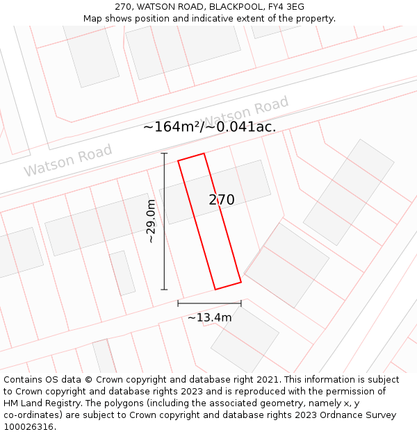 270, WATSON ROAD, BLACKPOOL, FY4 3EG: Plot and title map