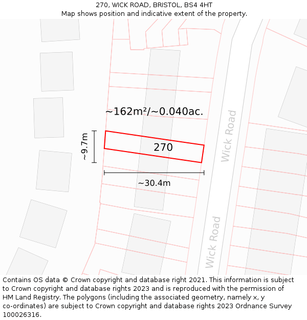 270, WICK ROAD, BRISTOL, BS4 4HT: Plot and title map