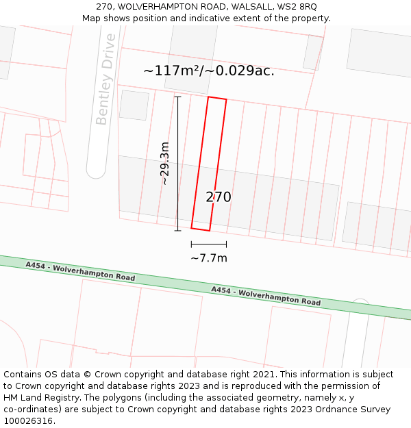 270, WOLVERHAMPTON ROAD, WALSALL, WS2 8RQ: Plot and title map