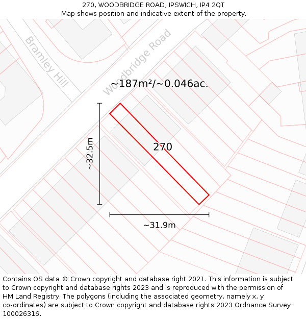 270, WOODBRIDGE ROAD, IPSWICH, IP4 2QT: Plot and title map