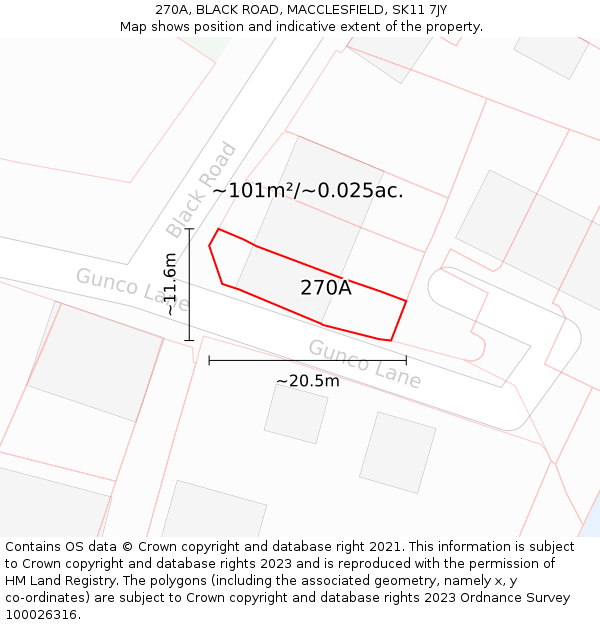 270A, BLACK ROAD, MACCLESFIELD, SK11 7JY: Plot and title map