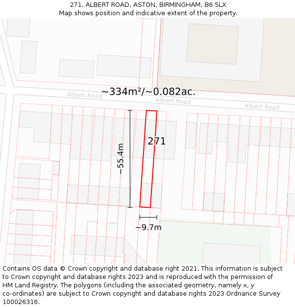 271, ALBERT ROAD, ASTON, BIRMINGHAM, B6 5LX: Plot and title map
