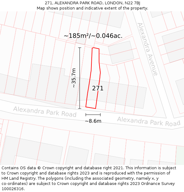 271, ALEXANDRA PARK ROAD, LONDON, N22 7BJ: Plot and title map