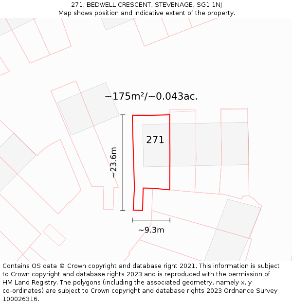 271, BEDWELL CRESCENT, STEVENAGE, SG1 1NJ: Plot and title map