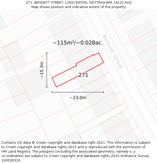271, BENNETT STREET, LONG EATON, NOTTINGHAM, NG10 4HZ: Plot and title map
