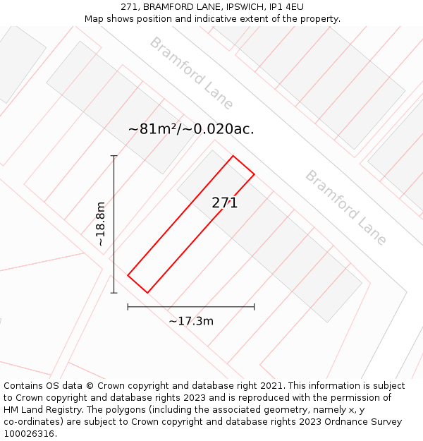 271, BRAMFORD LANE, IPSWICH, IP1 4EU: Plot and title map