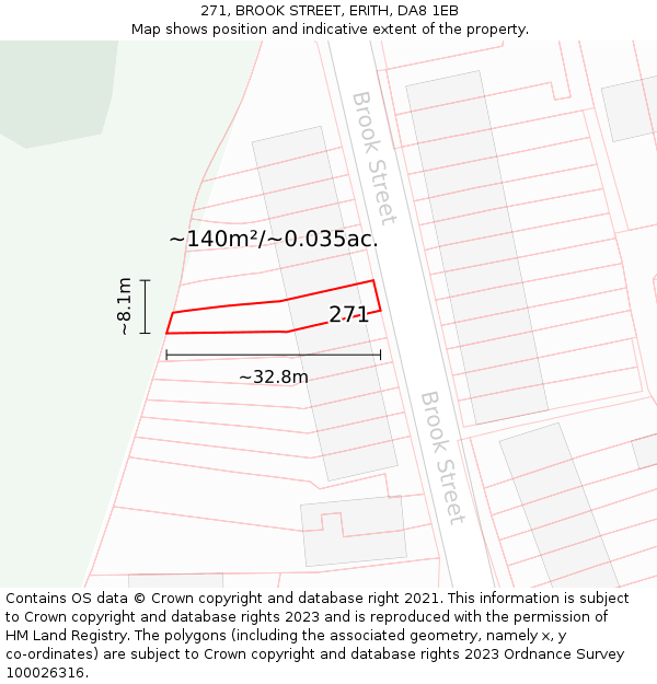 271, BROOK STREET, ERITH, DA8 1EB: Plot and title map